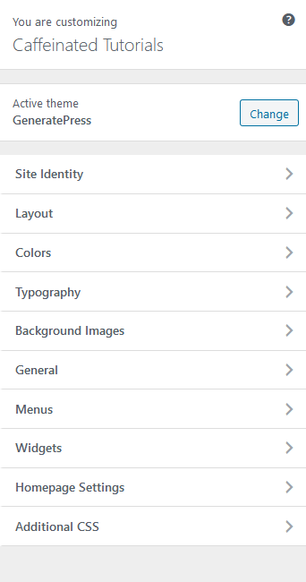 GeneratePress theme has many settings