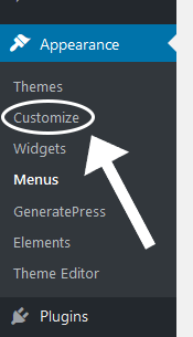Access GeneratePress settings under Appearance > Customize