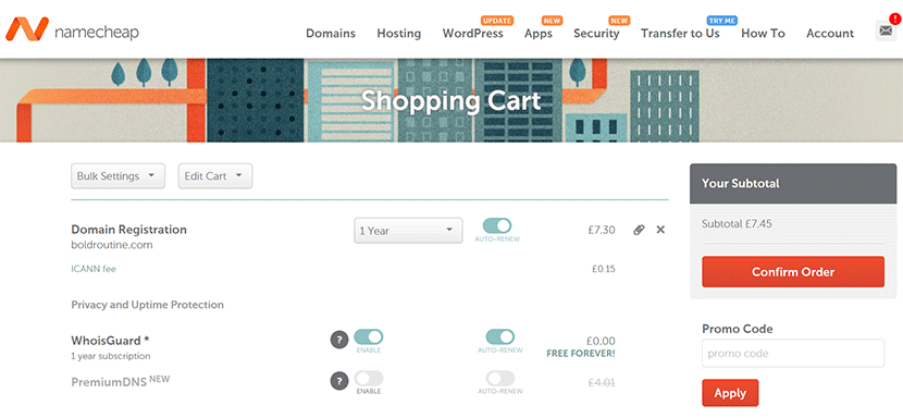 NameCheap shopping cart